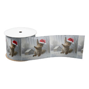 Lazo De Raso Ardilla de Navidad colgando de una carámbano
