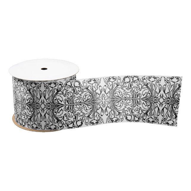 Lazo De Raso Art Nouveau amapola floral blanco negro elegante (Carrete)