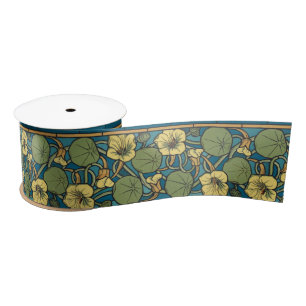 Lazo De Raso Art Nouveau Nasturtium Azul Dorado floral Verneuil
