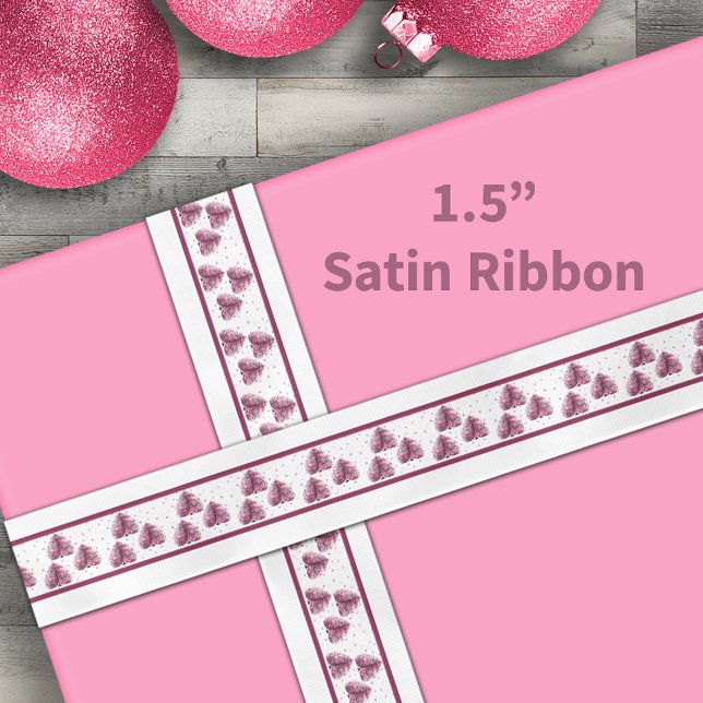 Lazo De Raso Art Nouveau rosado Arbol de Navidad caprichoso (Pink Art Nouveau Whimsical Christmas Tree Satin Ribbon)
