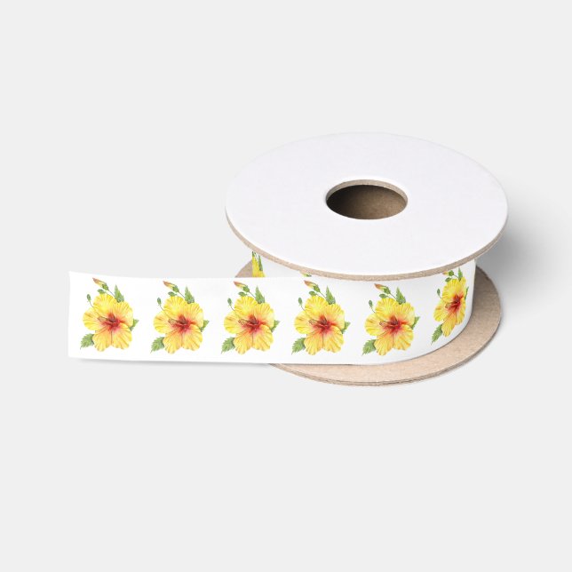 Lazo De Raso Arte botánico amarillo hibiscus (Carrete)