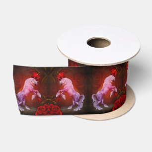 Lazo De Raso Arte de Fantasía de Unicornio y Rosas Caballo