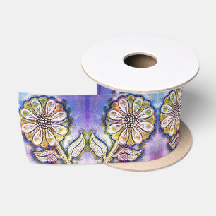 Lazo De Raso Arte de flor acuarela en azul