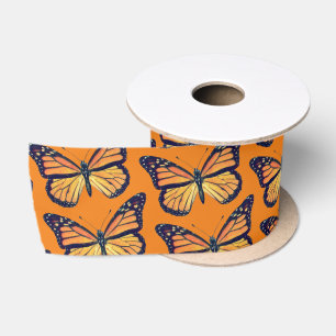 Lazo De Raso Arte de mariposa monarca en cinta Naranja