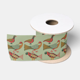Lazo De Raso Arte Floral de Aves del Folk Art Americano Vintage