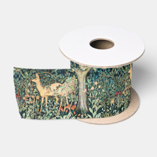 Lazo De Raso Arte Floral Vintage de Ciervo en Bosque de William