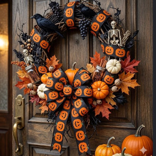 Lazo De Raso Arte Ilustrativo de Jack O Lantern Feliz Halloween
