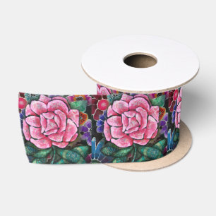 Lazo De Raso Arte Nuevo Floral Rosa Caprichoso Botánico