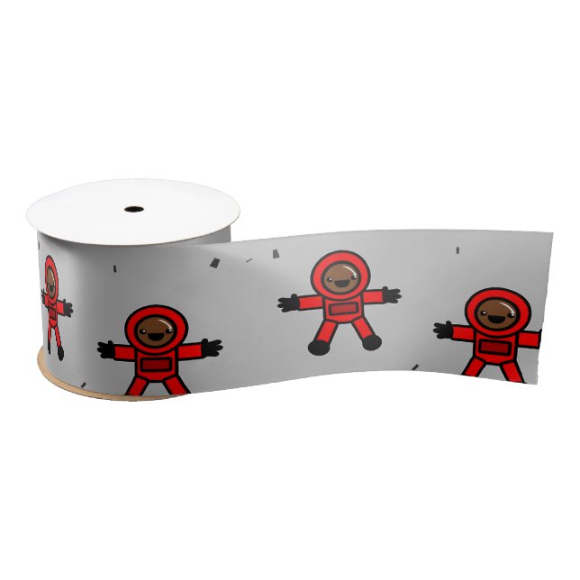 Lazo De Raso Astronautas rojos sobre gris (Carrete)