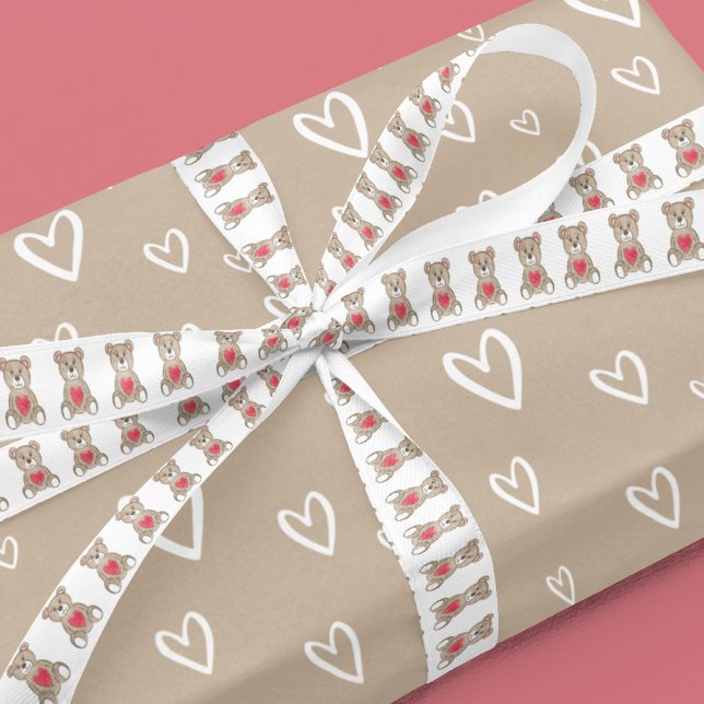 Lazo De Raso Atractivo oso acuarela con fondo blanco (Charming Watercolor Bear with White background Satin Ribbon)