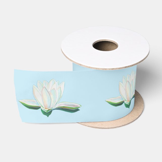 Lazo De Raso Azul blanco de Ilustracion Lotus (Carrete)