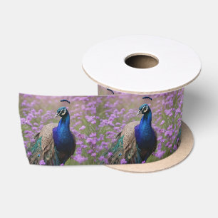 Lazo De Raso Azul Real: Pavo Real Azul En Campo De Lavanda,
