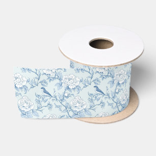 Lazo De Raso Azul Vintage Chinoiserie Toile De Jouy Floral