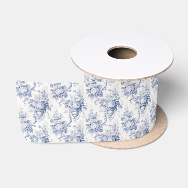 Lazo De Raso Azul vintage floral (Carrete)