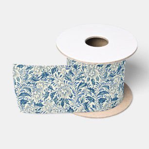 Lazo De Raso Azul Vintage Floral Asiático: Chinoiserie Antiguo