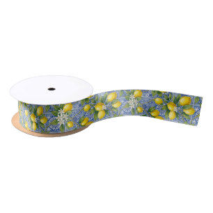 Lazo De Raso Azulejo Francés Azul Amarillo Limón Rayado País