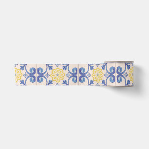 Lazo De Raso Azulejos Mediterráneos Amarillos Blancos y Azules