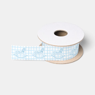 Lazo De Raso Baby Shower Blue Gingham Rocking Horse