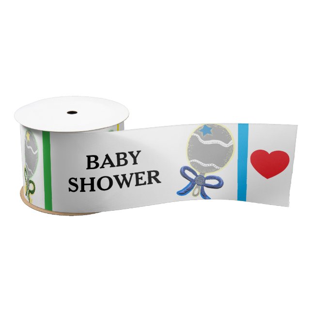 Lazo De Raso Baby Shower Blue Pink Yellow Green Rattles  (Carrete)