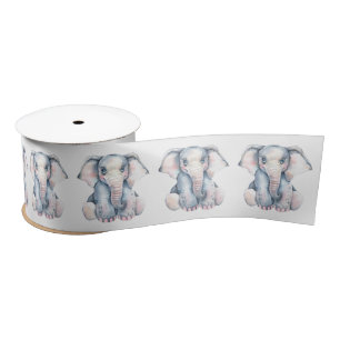 Lazo De Raso Baby Shower de elefante gris rosado