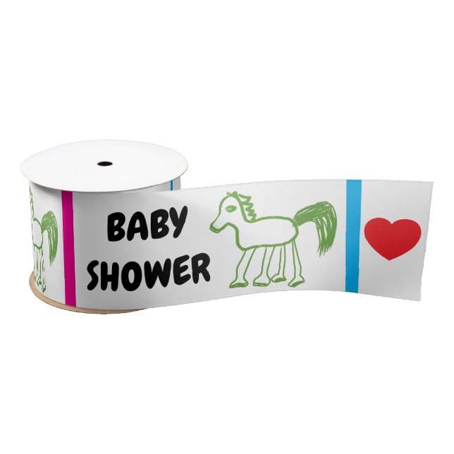 Lazo De Raso Baby Shower Green Horse Pink Blue (Carrete)