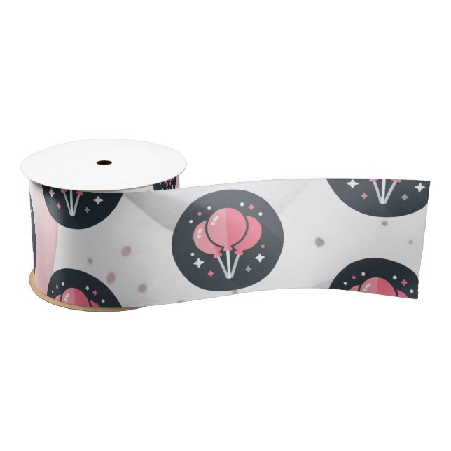 Lazo De Raso Balón rosa, negro y gris (Carrete)