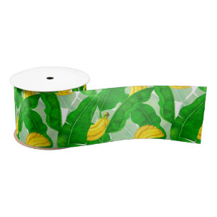 Lazo De Raso Bananas y hojas diseño de acuarela