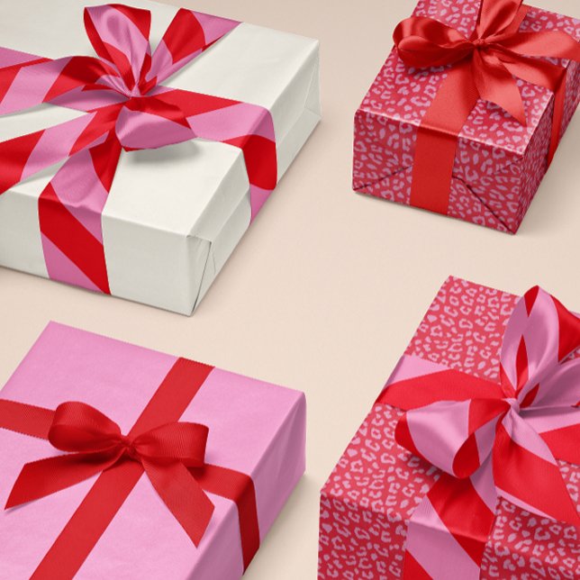 Lazo De Raso Banda ancha roja y rosa (preppy and fun red and pink wide angled stripe patterned gift wrap and crafting ribbon)