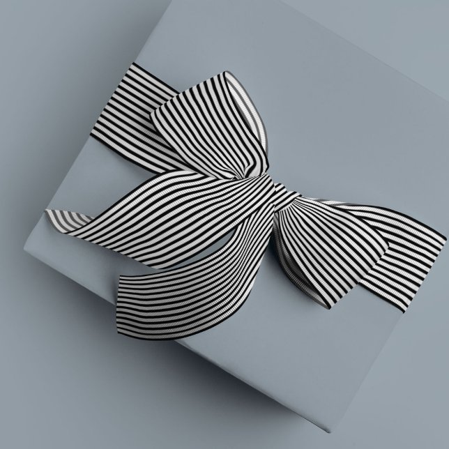 Lazo De Raso Banda negra clásica (Black and white pinstripes ribbon)