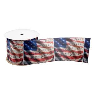 Lazo De Raso Bandera Americana Con Notas Musicales