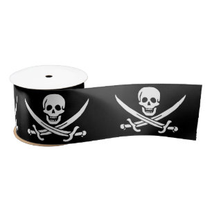 Lazo De Raso Bandera Pirata Calavera Espadas Cruzadas