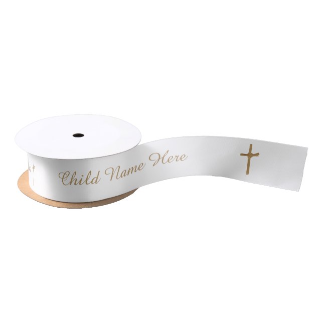 Lazo De Raso Bautismo personalizado Christening Moda Gold Cross (Carrete)
