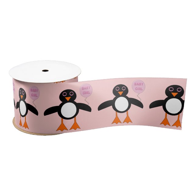 Lazo De Raso Bebé rosado lindo pingüino (Carrete)