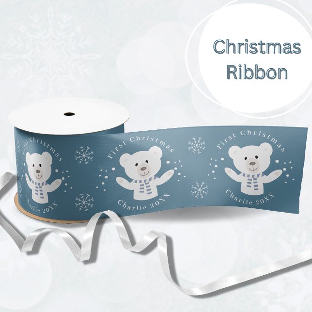 Lazo De Raso Bebés primer oso polar de Navidad azul (Subido por el creador)