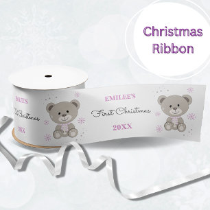 Lazo De Raso Bebés Primeras Chicas de Teddy de Navidad Oso Rosa