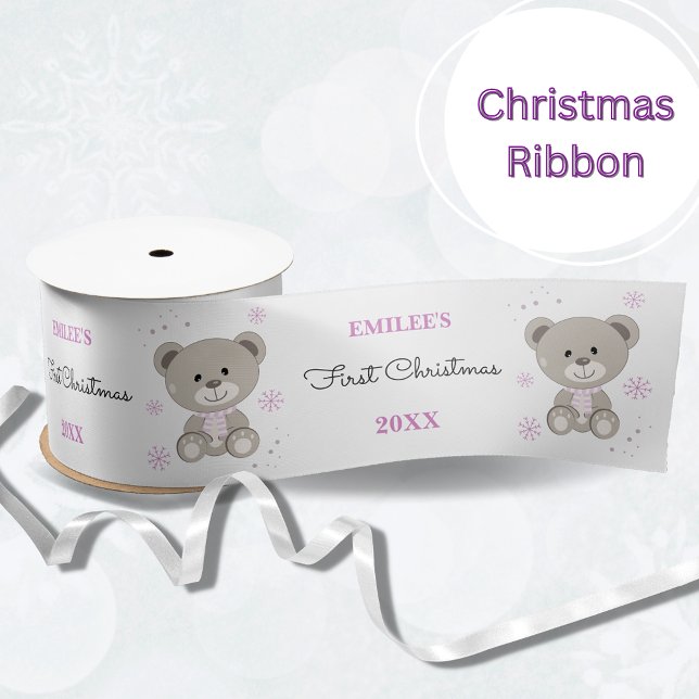 Lazo De Raso Bebés Primeras Chicas de Teddy de Navidad Oso Rosa (Subido por el creador)