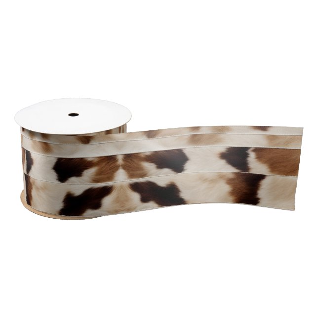 Lazo De Raso Beige Farmhouse Cow Print Cowboy País Occidental (Carrete)