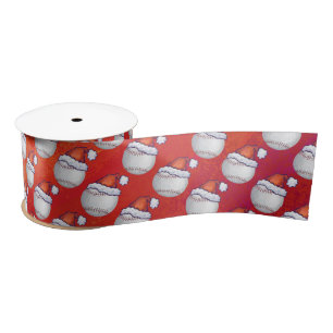 Lazo De Raso Béisbol con Santa Hat en rojo