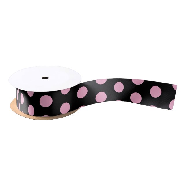 Lazo De Raso Big Pink Polka Dots on Black  (Carrete)