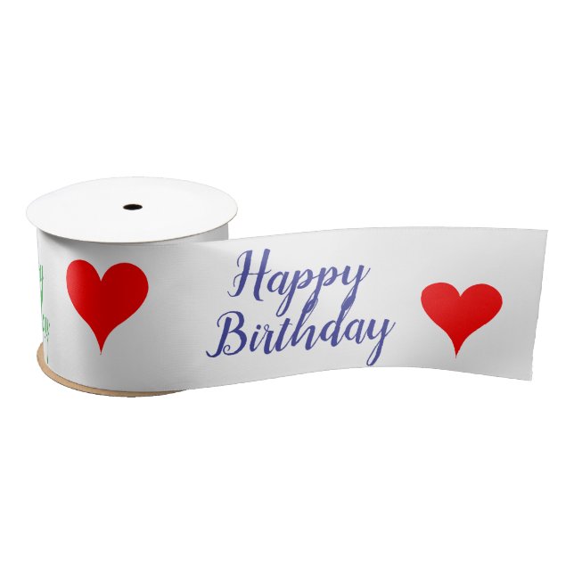 Lazo De Raso Birthday Green Blue Pink Red Hearts 3 INCH (Carrete)