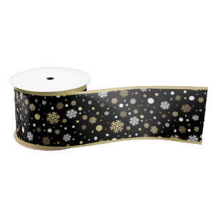 Lazo De Raso Black Faux Gold Snowflakes Polkadots