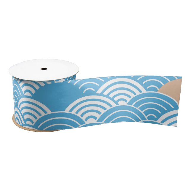 Lazo De Raso Blue and Beige Japanese Wave Pattern  (Carrete)