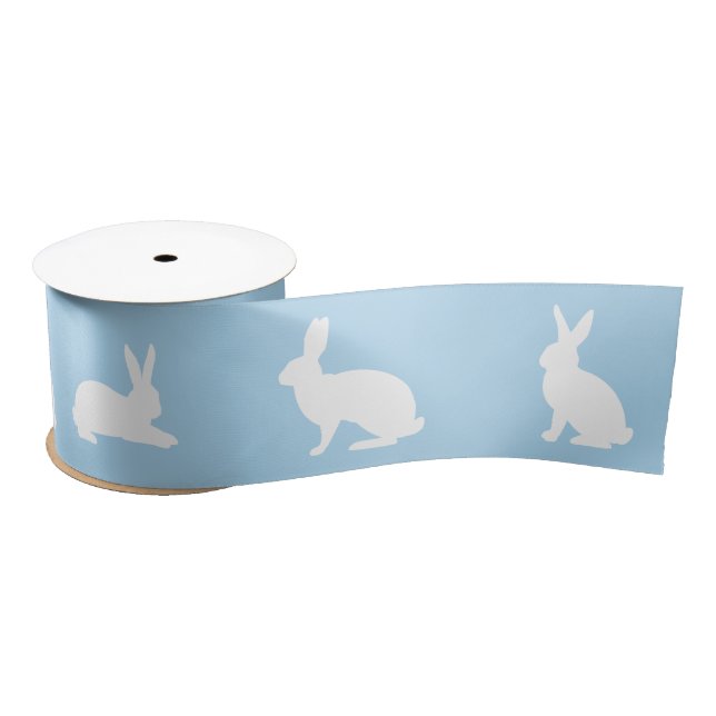 Lazo De Raso Blue And White Bunny Silhouettes Cute Easter (Carrete)