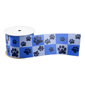 Lazo De Raso Blue Dog Paw Print Checkerboard