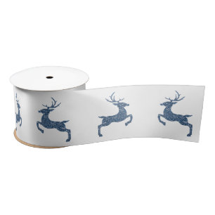 Lazo De Raso Blue Faux Purpurina Textura Aspecto Salto Deer