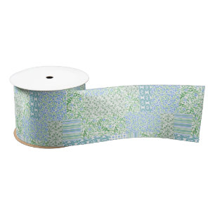 Lazo De Raso Blue Periwinkle Flowers Vintage Faux Patchwork