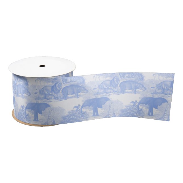Lazo De Raso Blue Toile Jungle Animals Safari Chinoiserie (Carrete)