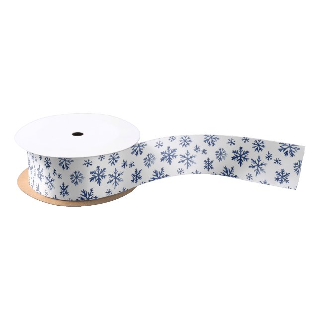 Lazo De Raso Blue White Snowflakes Christmas (Carrete)