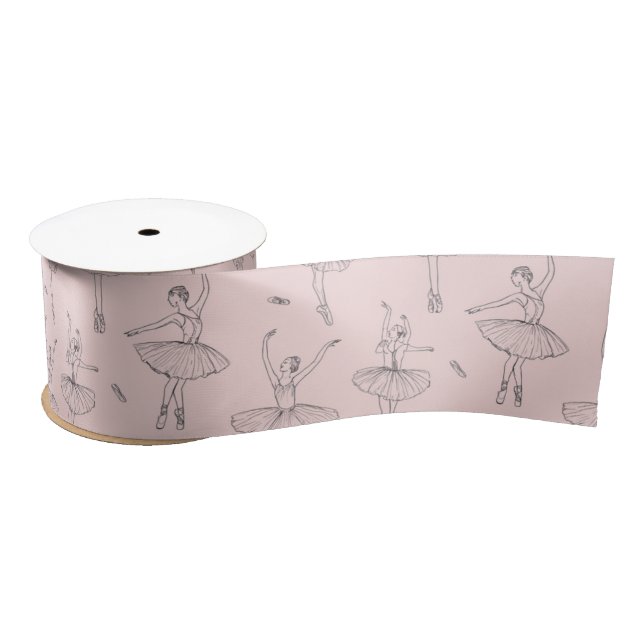 Lazo De Raso Blush Pink & Silver Ballerina Pattern (Carrete)