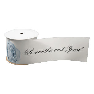 Lazo De Raso Boda de escritura elegante Dusty Blue 